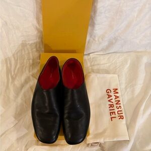 Mansur Gavriel Black Leather Barbouche Glove Flats Red Interior